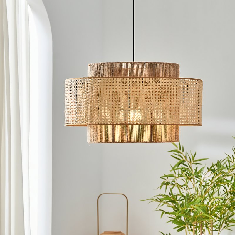 Plafonnier en rotin rond bohème chic pour salon MIGELLO