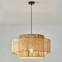 Plafonnier en rotin rond bohème chic pour salon MIGELLO