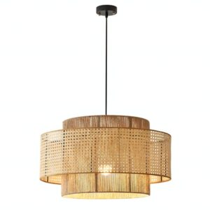 Plafonnier en rotin rond bohème chic pour salon MIGELLO
