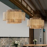 Plafonnier en rotin rond bohème chic pour salon MIGELLO