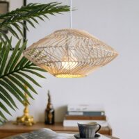 Plafonnier en rotin structure en métal blanc luminaire suspendu LUPIA
