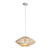 Plafonnier en rotin structure en métal blanc luminaire suspendu LUPIA