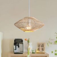 Plafonnier en rotin structure en métal blanc luminaire suspendu LUPIA
