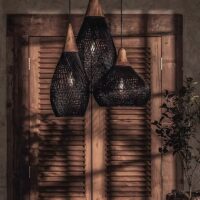 Plafonnier en rotin tressé et bois bohème naturel NOUSIS