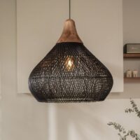 Plafonnier en rotin tressé et bois bohème naturel NOUSIS
