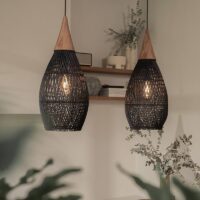 Plafonnier en rotin tressé et bois bohème naturel NOUSIS