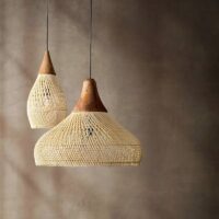 Plafonnier en rotin tressé et bois bohème naturel NOUSIS