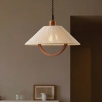 Plafonnier en tissu fils de lin tressé et bois rétractable et réglable NATURALI