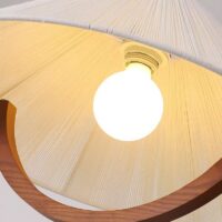 Plafonnier en tissu fils de lin tressé et bois rétractable et réglable NATURALI