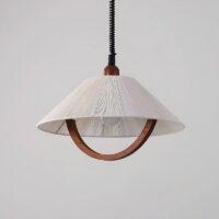 Plafonnier en tissu fils de lin tressé et bois rétractable et réglable NATURALI