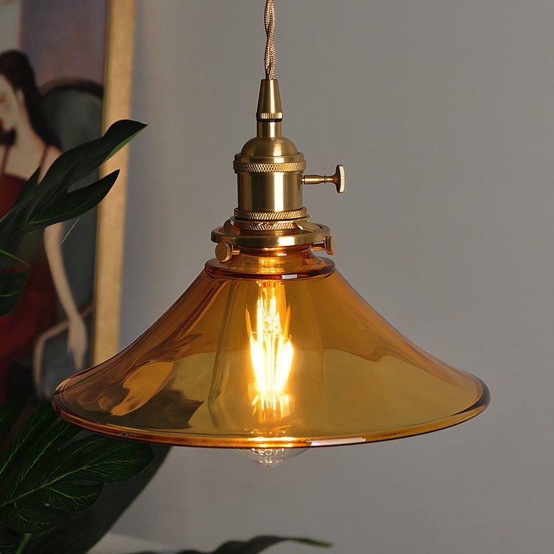 Plafonnier en verre orange et laiton vintage et rétro chic SOFIA