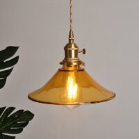 Plafonnier en verre orange et laiton vintage et rétro chic SOFIA