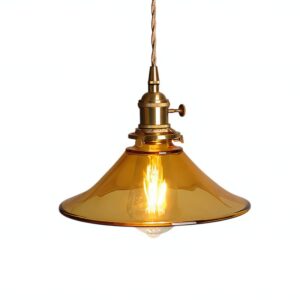 Plafonnier en verre orange et laiton vintage et rétro chic SOFIA
