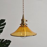Plafonnier en verre orange et laiton vintage et rétro chic SOFIA
