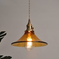 Plafonnier en verre orange et laiton vintage et rétro chic SOFIA