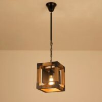 Plafonnier industriel en bois et métal cage tendance MORDENEO
