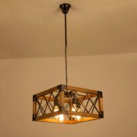 Plafonnier industriel en bois et métal cage tendance MORDENEO