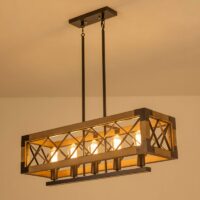 Plafonnier industriel en bois et métal cage tendance MORDENEO