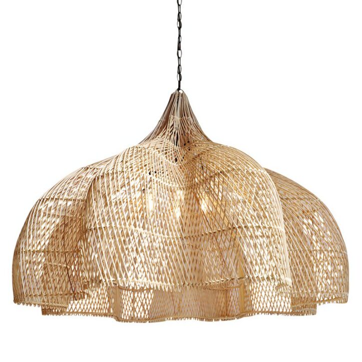 Plafonnier japonais zen en rotin bohème chic forme de fleur WAKYO