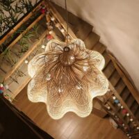 Plafonnier japonais zen en rotin bohème chic forme de fleur WAKYO