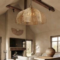 Plafonnier japonais zen en rotin bohème chic forme de fleur WAKYO