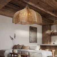 Plafonnier japonais zen en rotin bohème chic forme de fleur WAKYO