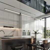 Plafonnier néon aspect LED long et suspendu minimaliste DIRECTIS