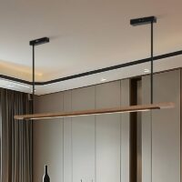Plafonnier néon LED en bois suspendu design abstrait MANUCO