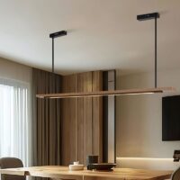 Plafonnier néon LED en bois suspendu design abstrait MANUCO