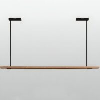 Plafonnier néon LED en bois suspendu design abstrait MANUCO
