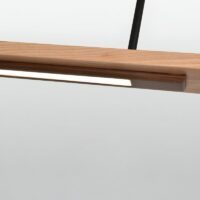 Plafonnier néon LED en bois suspendu design abstrait MANUCO