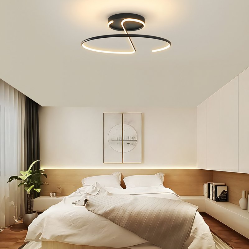 Plafonnier noir LED rond design abstrait en acrylique et métal ARIELS