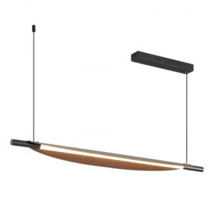 Plafonnier pour restaurant design long noir et effet bois SURFIA