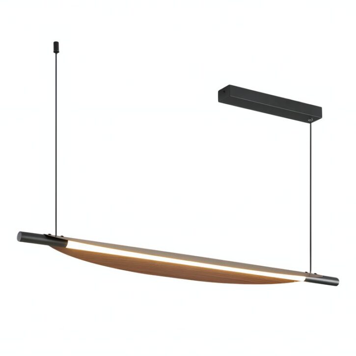 Plafonnier pour restaurant design long noir et effet bois SURFIA