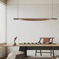 Plafonnier pour restaurant design long noir et effet bois SURFIA
