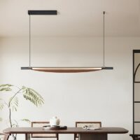 Plafonnier pour restaurant design long noir et effet bois SURFIA