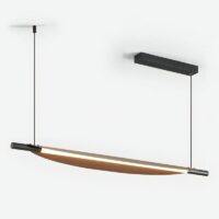 Plafonnier pour restaurant design long noir et effet bois SURFIA