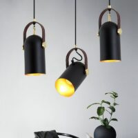 Plafonnier projecteur suspendu noir et doré orientable style industriel