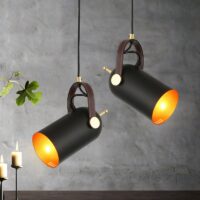 Plafonnier projecteur suspendu noir et doré orientable style industriel