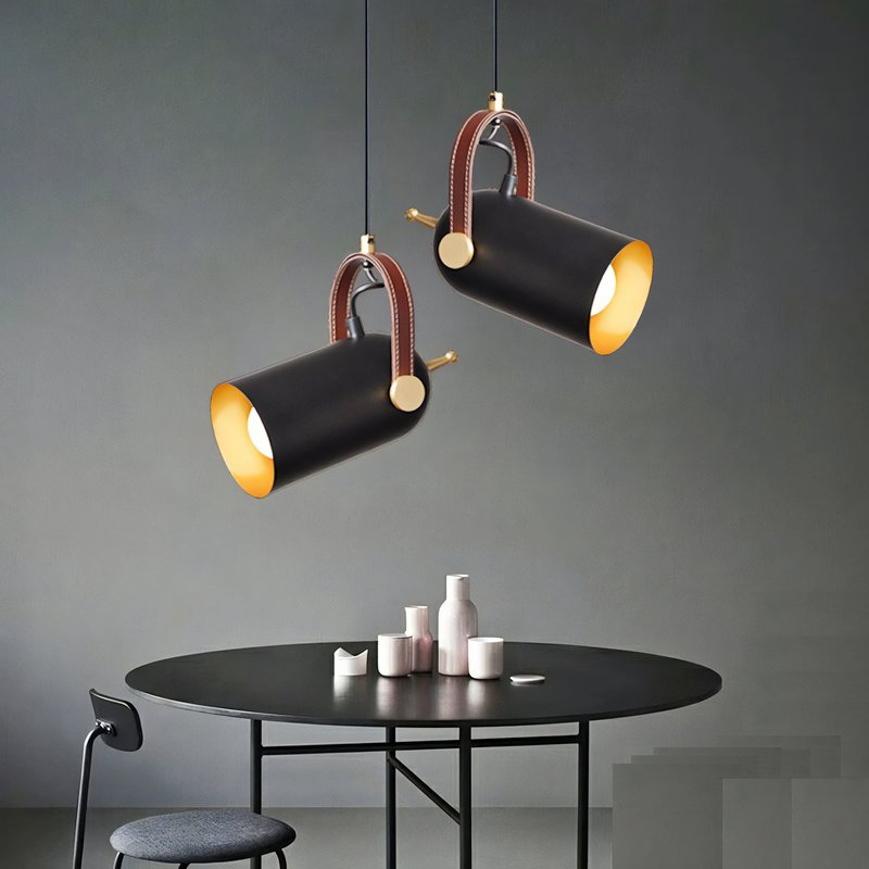 Plafonnier projecteur suspendu noir et doré orientable style industriel