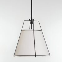 Plafonnier séjour blanc en tissu et métal entonnoir design PUGLIESI