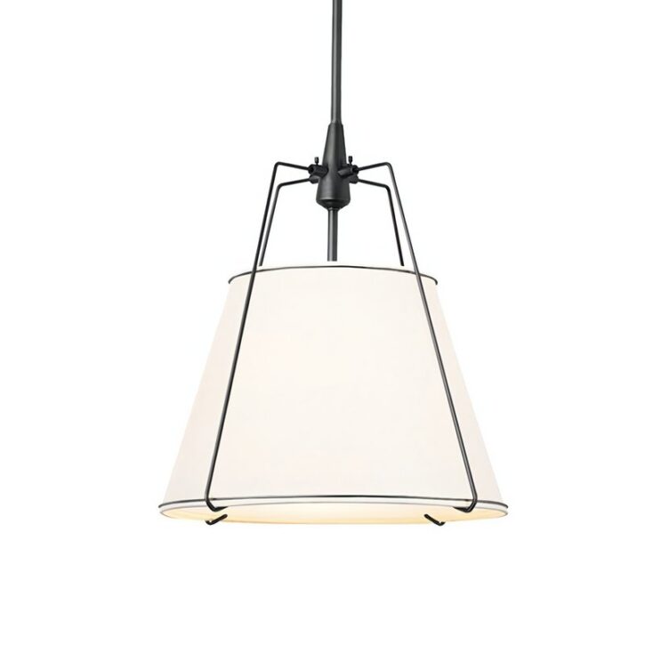 Plafonnier séjour blanc en tissu et métal entonnoir design PUGLIESI