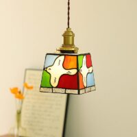 Plafonnier style tiffany en verre effet vitrail coloré oiseaux LULI