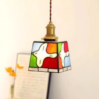 Plafonnier style tiffany en verre effet vitrail coloré oiseaux LULI