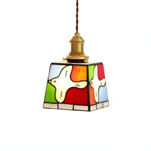 Plafonnier style tiffany en verre effet vitrail coloré oiseaux LULI