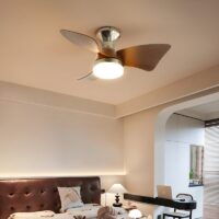 Plafonnier ventilateur avec télécommande hélices effet bois
