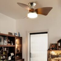 Plafonnier ventilateur avec télécommande hélices effet bois