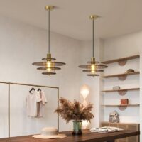 Suspension plafonnier en bois et métal soucoupe design OPAX