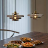 Suspension plafonnier en bois et métal soucoupe design OPAX