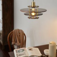 Suspension plafonnier en bois et métal soucoupe design OPAX
